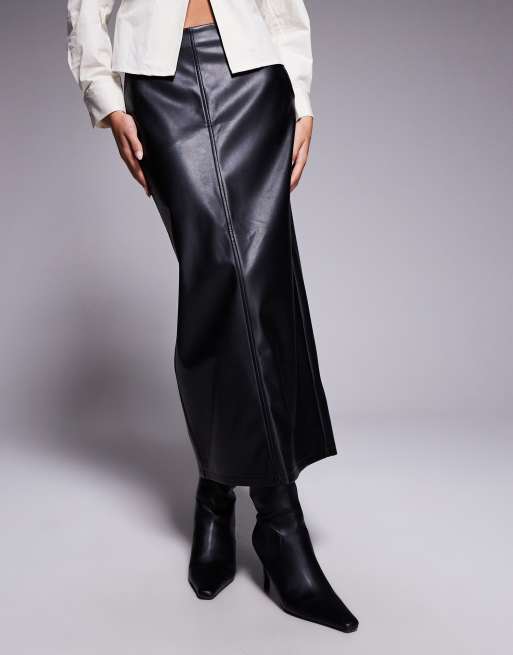 ASOS DESIGN faux leather seam detail maxi skirt in black