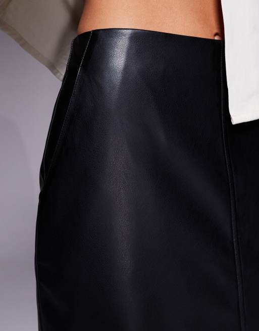 ASOS DESIGN faux leather seam detail maxi skirt in black