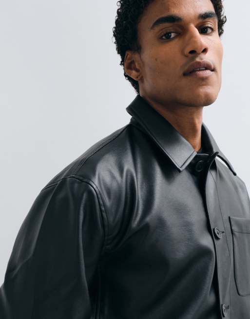 ASOS DESIGN faux leather shacket in black, 4 of 5