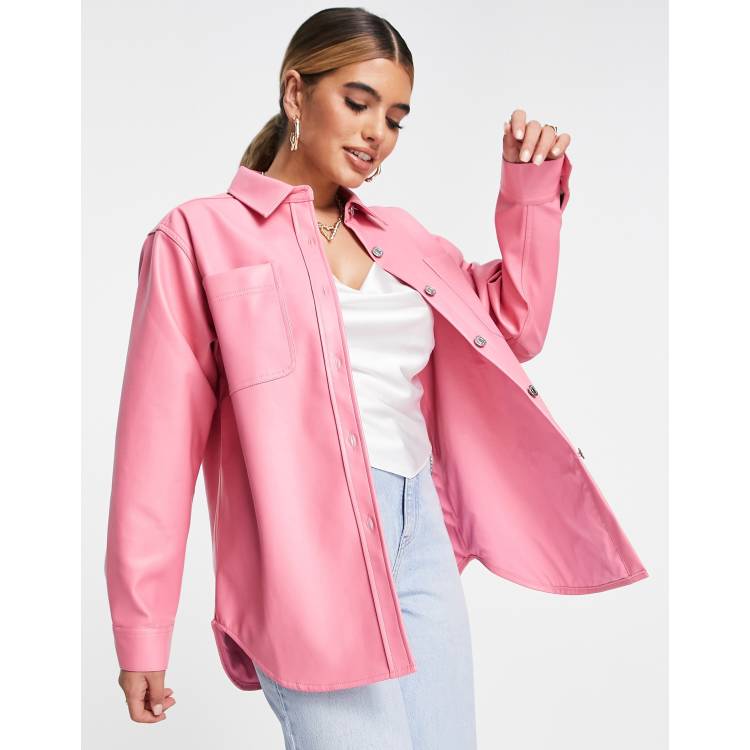 ASOS DESIGN faux leather shacket in pink ASOS - Main Image