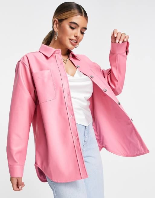 ASOS DESIGN faux leather shacket in pink