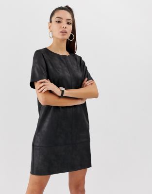 black leather shift dress