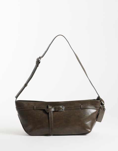 ASOS DESIGN faux leather shoulder bag in washed brown - view 1