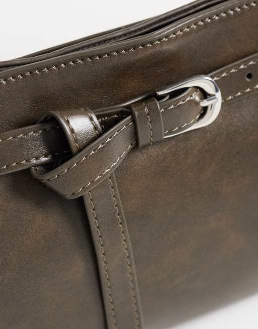 ASOS DESIGN faux leather shoulder bag in washed brown, 3 of 4