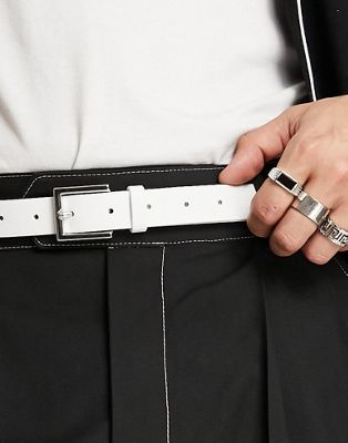 ASOS DESIGN faux leather skinny belt in ecru