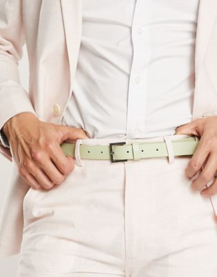 ASOS DESIGN faux leather skinny belt in sage green