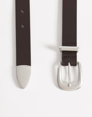ASOS DESIGN faux leather skinny belt with silver curve  display picture 2