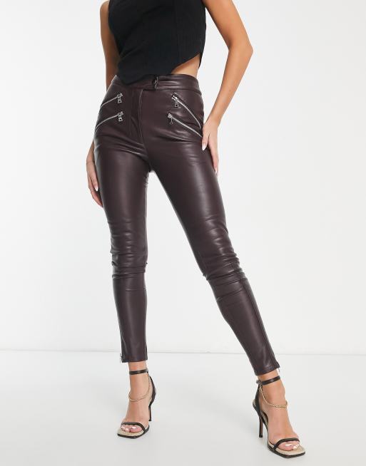 Faux leather 2025 biker jeans