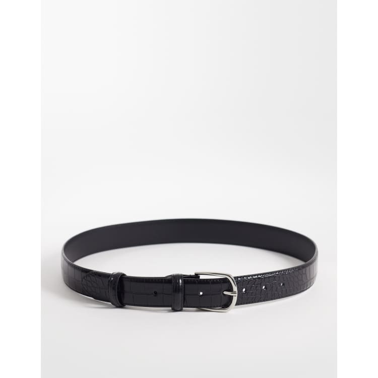 ASOS DESIGN faux leather skinny croc texture belt with  display picture 3