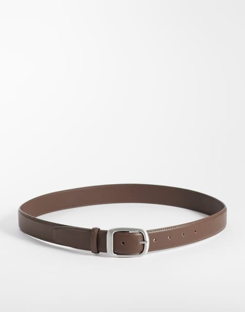 ASOS DESIGN faux leather smart belt in brown - view 1