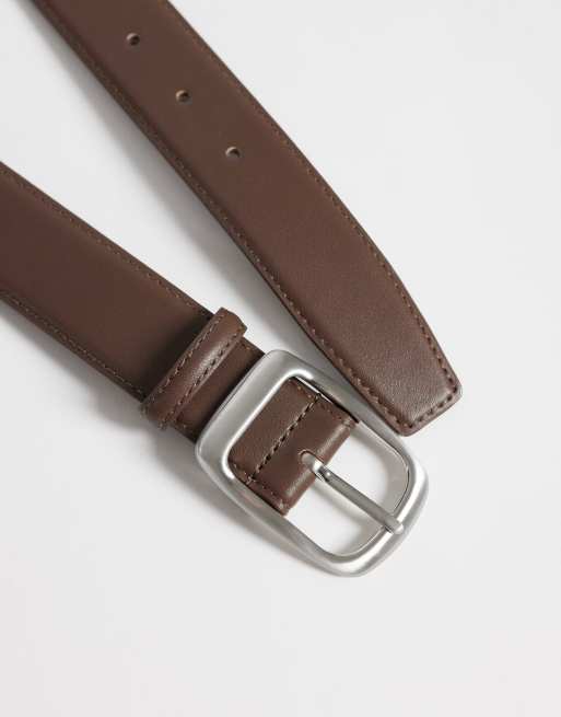 ASOS DESIGN faux leather smart belt in brown, 2 of 3