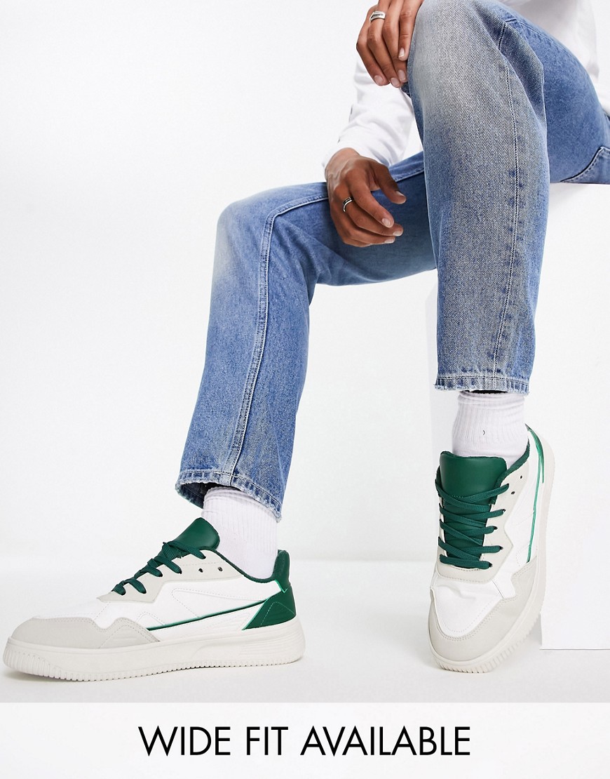 ASOS DESIGN faux leather sneakers in white and green mix