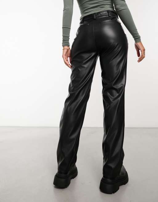 ASOS DESIGN faux leather straight leg pants in black, 2 of 4