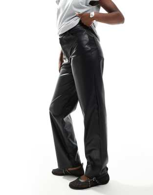 faux leather straight leg pants in black