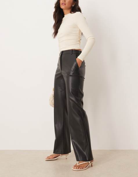 ASOS DESIGN faux leather straight leg pants in black - view 1