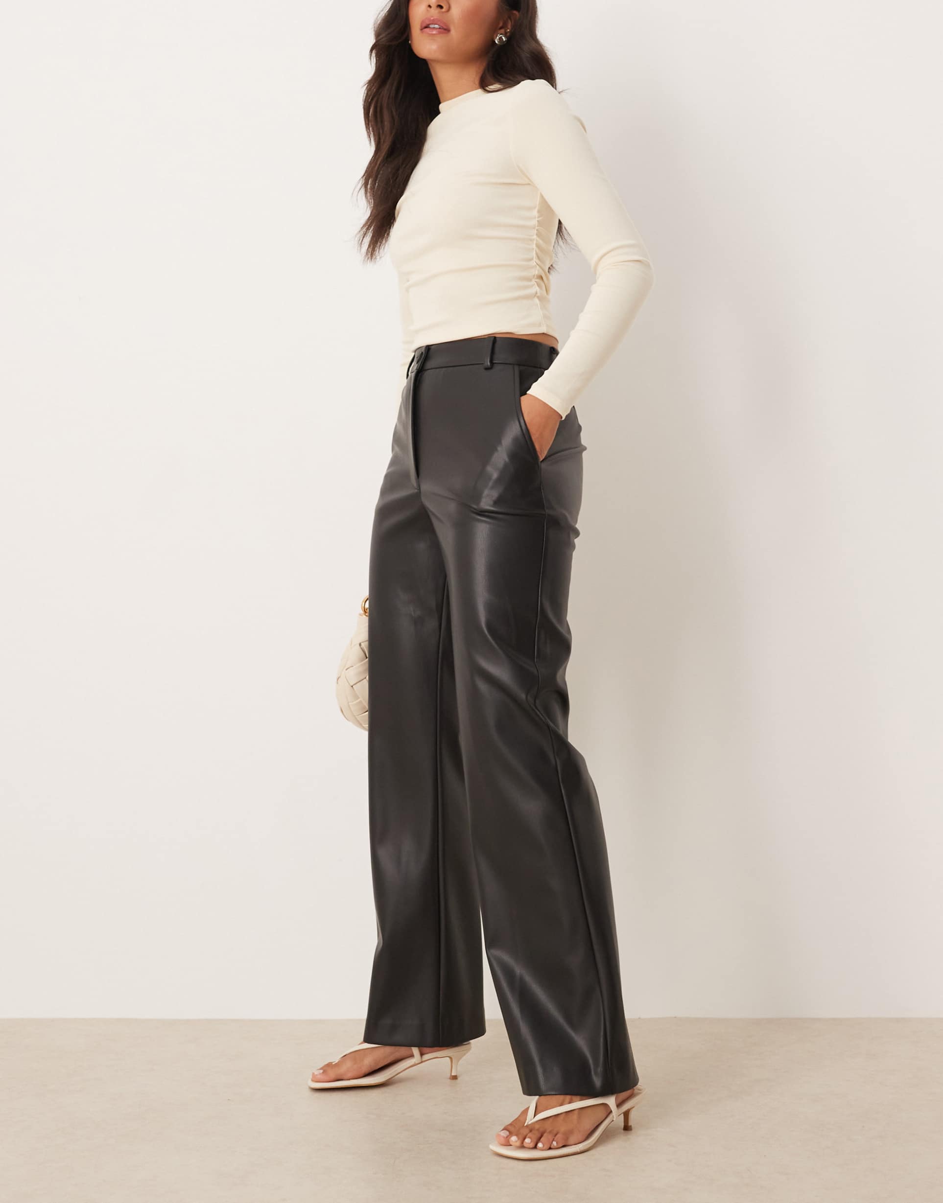 asos design faux leather straight leg pants in black