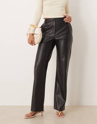 Asos Design Faux Leather Straight Leg Pants In Black
