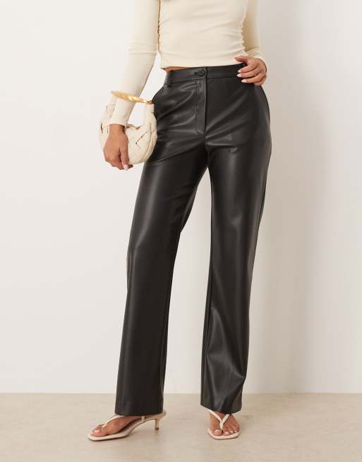 ASOS DESIGN faux leather straight leg pants in black