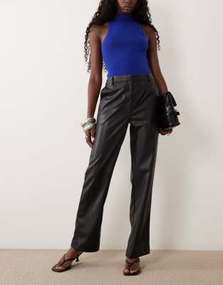 Asos Design Faux Leather Straight Leg Pants In Black