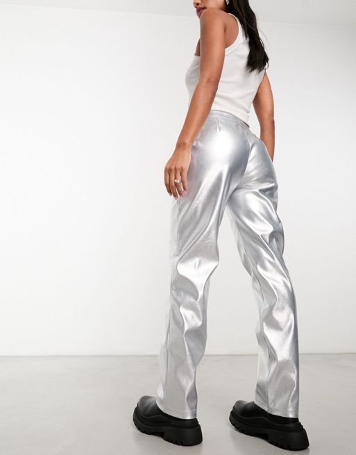 ASOS DESIGN two-piece silver glitter stripe straight leg pants