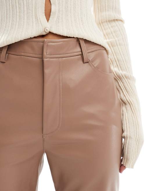 ASOS DESIGN faux leather straight leg pants in mocha