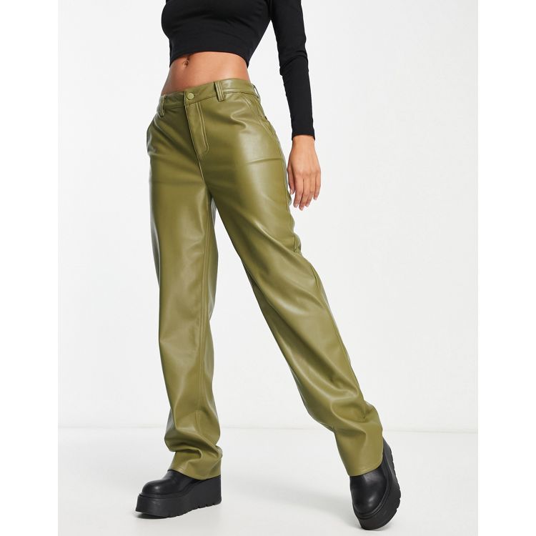 Khaki Green Leather Trousers
