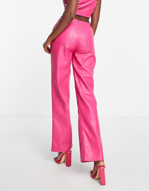 ASOS DESIGN faux leather straight leg pants in pink part of a