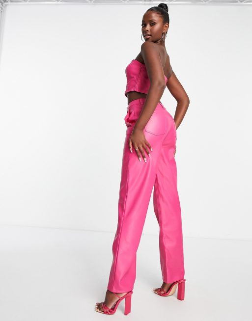 ASOS DESIGN satin pants with pleat detail in hot pink