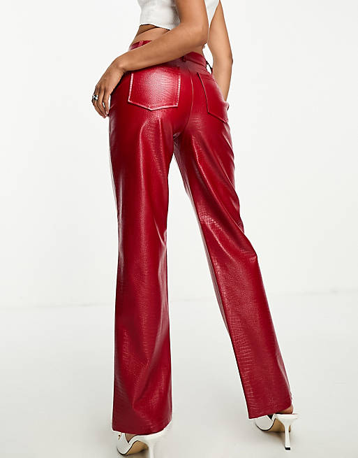 ASOS DESIGN faux leather straight leg pants in red croc