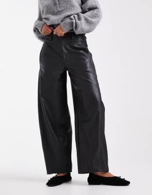Asos Design Faux Leather Straight Leg Pants With Seam Detail In Black