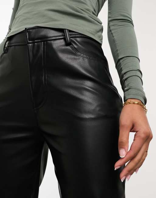 ASOS DESIGN faux leather straight leg trouser in black