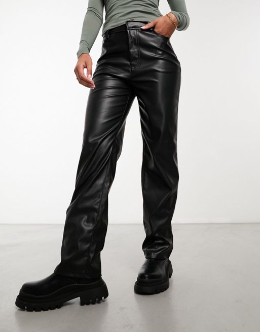 ASOS DESIGN 90's straight leg leather look trouser in black