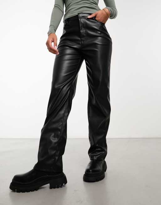 ASOS DESIGN faux leather straight leg trouser in black