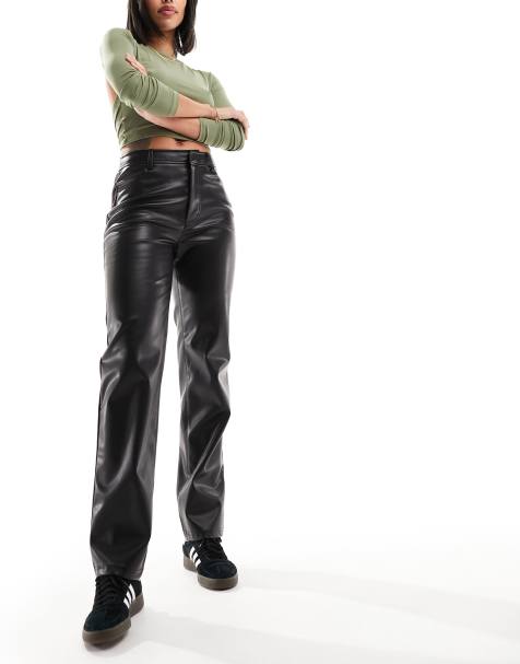 Short leg leather look 2024 trousers