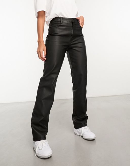 ASOS DESIGN faux leather straight leg trouser in washed black