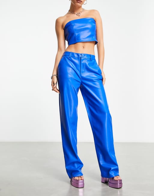 Blue on sale leather trousers