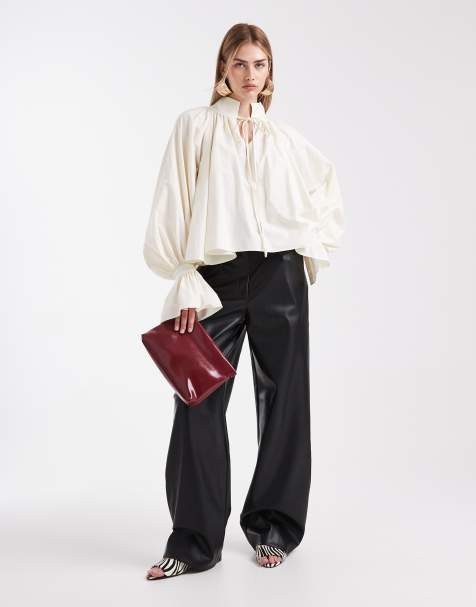 ASOS DESIGN faux leather straight minimal pants in black - view 1