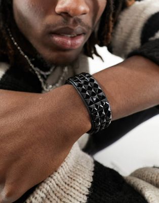 ASOS DESIGN faux leather studded cuff bracelet in black