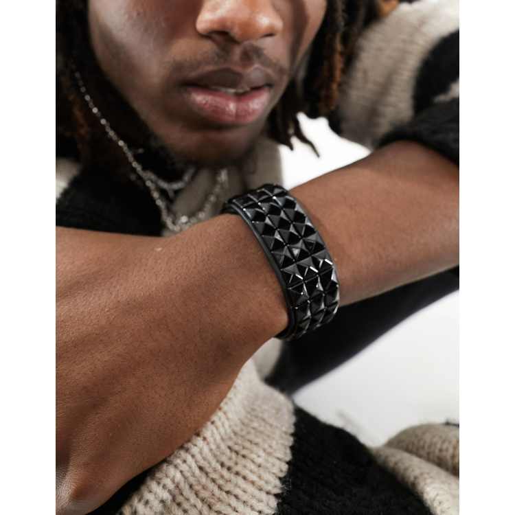 ASOS DESIGN faux leather studded cuff bracelet in black ASOS
