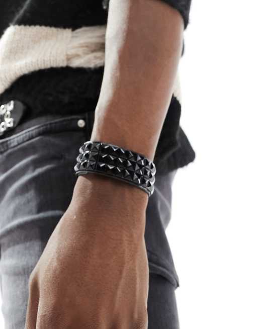 Leather studded deals cuff bracelet