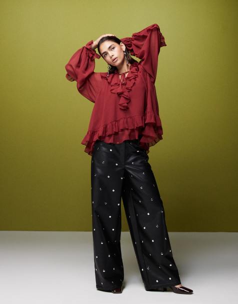 ASOS DESIGN faux leather studded pants in black - view 1