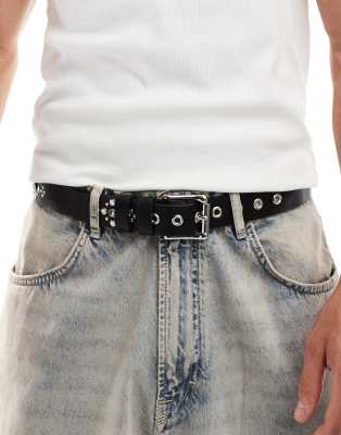 faux leather studded trophy belt in black