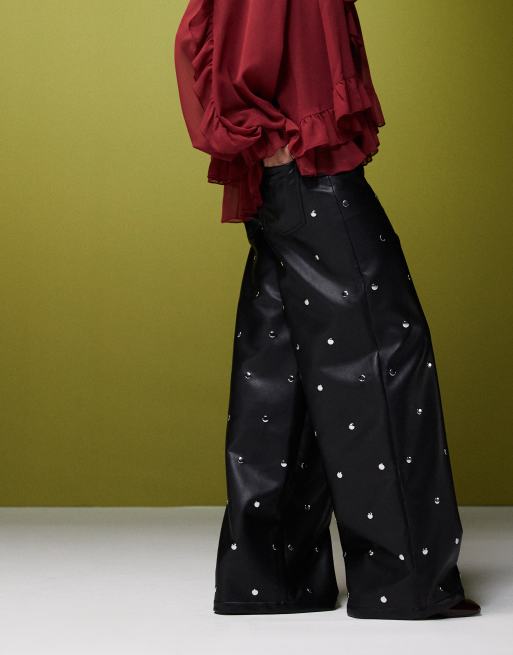 ASOS DESIGN faux leather studded trouser in black