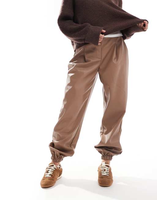 ASOS DESIGN faux leather sweatpants in mink
