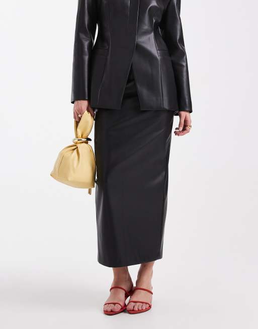 ASOS DESIGN faux leather tailored pencil maxi skirt in black