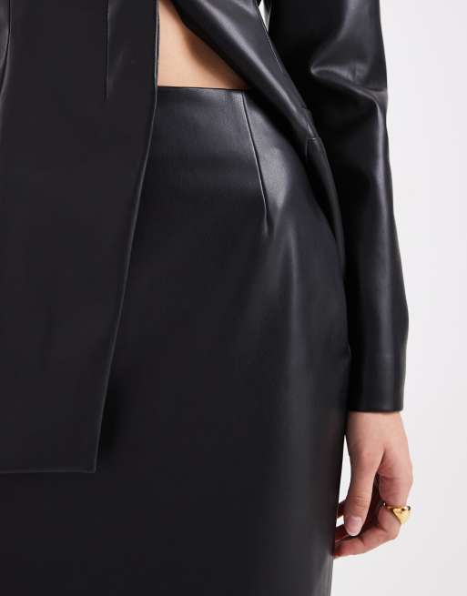 ASOS DESIGN faux leather tailored pencil maxi skirt in black