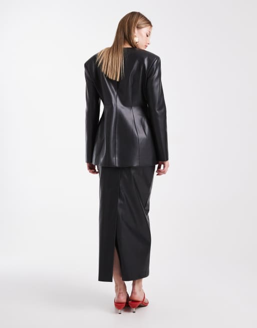 ASOS DESIGN faux leather tailored pencil maxi skirt in black