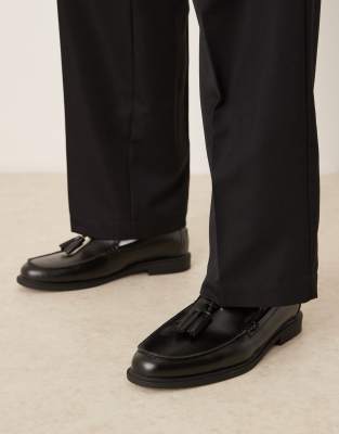 faux leather tassel loafers in black