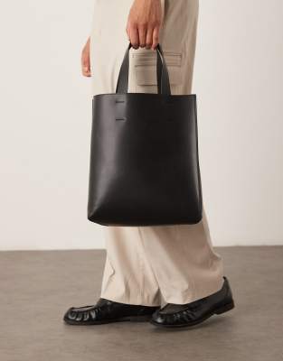 ASOS DESIGN ASOS DESIGN faux leather tote bag with crossbody strap in black