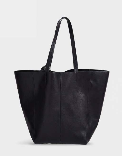 ASOS DESIGN faux leather tote bag with satin paisley scarf in black, 6 of 8